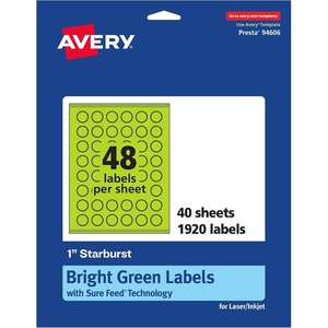 image:imageAvery Printable Starburst Labels Sure Feed Technology 1 Bright Green Labels PrinttoTheEdge LaserInkjet 480 Total Great for Mailing Seals and Planner Stickers1 920 labels