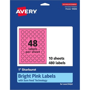 image:imageAvery Printable Starburst Labels Sure Feed Technology 1 Bright Pink Labels PrinttoTheEdge LaserInkjet 480 Total Great for Mailing Seals and Planner Stickers480 labels