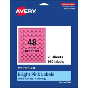 image:imageAvery Printable Starburst Labels Sure Feed Technology 1 Bright Pink Labels PrinttoTheEdge LaserInkjet 480 Total Great for Mailing Seals and Planner Stickers960 labels
