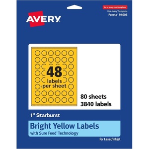 image:imageAvery Printable Starburst Labels Sure Feed Technology 1 Bright Yellow Labels PrinttotheEdge LaserInkjet 480 Total Great for Mailing Seals and Planner Stickers3 840 labels