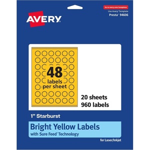 image:imageAvery Printable Starburst Labels Sure Feed Technology 1 Bright Yellow Labels PrinttotheEdge LaserInkjet 480 Total Great for Mailing Seals and Planner Stickers960 labels