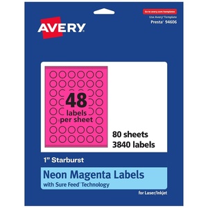 image:imageAvery Printable Starburst Labels Sure Feed Technology 1 Neon Magenta Labels PrinttoTheEdge LaserInkjet 480 Total Great for Mailing Seals and Planner Stickers3 840 labels