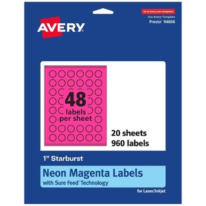 image:imageAvery Printable Starburst Labels Sure Feed Technology 1 Neon Magenta Labels PrinttoTheEdge LaserInkjet 480 Total Great for Mailing Seals and Planner Stickers960 labels
