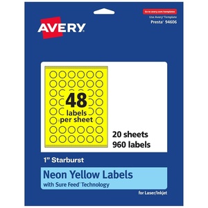 image:imageAvery Printable Starburst Labels Sure Feed Technology 1 Neon Yellow Labels PrinttotheEdge LaserInkjet 960 Total Great for Mailing Seals and Planner Stickers960 labels
