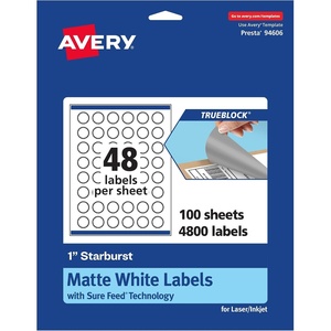 image:imageAvery TrueBlock Matte White Starburst Labels Sure Feed Technology 1 2400 Matte White Labels PrinttoTheEdge LaserInkjet Printable Great for Packaging and Product Merchandising4 800 labels