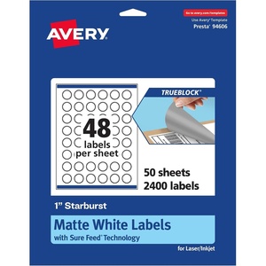 image:imageAvery TrueBlock Matte White Starburst Labels Sure Feed Technology 1 2400 Matte White Labels PrinttoTheEdge LaserInkjet Printable Great for Packaging and Product Merchandising2 400 labels