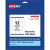 image:imageAvery Matte White Square Labels Sure Feed Technology 218 x 218 300 Matte White Printable Labels1 200 Labels