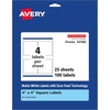 image:imageAvery Matte White Square Labels Sure Feed Technology 4 x 4 100 Matte White Printable Labels100 Labels