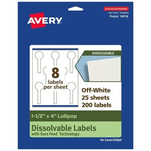 image:imageAvery Dissolvable Lollipop Labels Sure Feed Technology 15 x 4 Matte White PrinttoTheEdge LaserInkjet Printable 40 Labels Total200 labels
