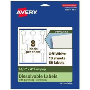 image:imageAvery Dissolvable Lollipop Labels Sure Feed Technology 15 x 4 Matte White PrinttoTheEdge LaserInkjet Printable 40 Labels Total80 labels