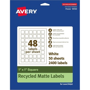 image:imageAvery EcoFriendly Matte White Recycled Square Labels 1 x 1 PrinttoTheEdge Matte White Labels Permanent Adhesive LaserInkjet Printable 1200 Total2 400 labels