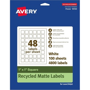 image:imageAvery EcoFriendly Matte White Recycled Square Labels 1 x 1 PrinttoTheEdge Matte White Labels Permanent Adhesive LaserInkjet Printable 1200 Total4 800 labels
