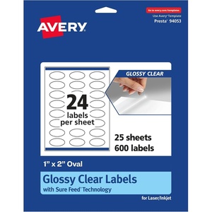 image:imageAvery Glossy Clear Oval Labels Sure Feed Technology 1 x 2 240 Glossy Clear Labels PrinttoTheEdge LaserInkjet Printable600 labels