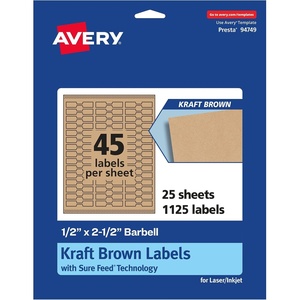 image:imageAvery Kraft Brown Barbell Labels Sure Feed Technology 05 x 25 675 Kraft Brown Labels LaserInkjet Printable1 125 labels