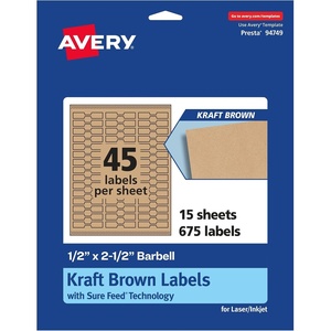 image:imageAvery Kraft Brown Barbell Labels Sure Feed Technology 05 x 25 675 Kraft Brown Labels LaserInkjet Printable675 labels