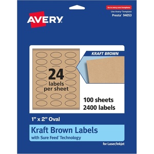 image:imageAvery Kraft Brown Oval Labels Sure Feed Technology 1 x 2 360 Kraft Brown Labels PrinttoTheEdge LaserInkjet Printable2 400 labels