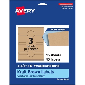 image:imageAvery Kraft Brown Wraparound Band Labels Sure Feed Technology 238 x 8 Cigar Band Labels 300 Total LaserInkjet Printable45 labels