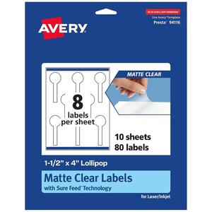 image:imageAvery Matte Clear Lollipop Labels Sure Feed Technology 15 x 4 200 Matte Clear Labels PrinttoTheEdge LaserInkjet Printable80 labels