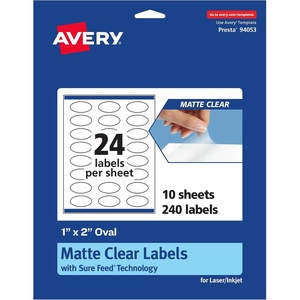 image:imageAvery Matte Clear Oval Labels Sure Feed Technology 1 x 2 240 Matte Clear Labels PrinttoTheEdge LaserInkjet Printable240 labels