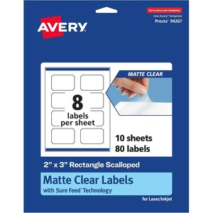 image:imageAvery Matte Clear Rectangle Scalloped Labels Sure Feed Technology 2 x 3 200 Matte Clear Labels PrinttoTheEdge LaserInkjet Printable80 labels