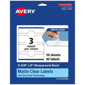 image:imageAvery Matte Clear Wraparound Band Labels Sure Feed Technology 238 x 8 Cigar Band Labels 30 Total LaserInkjet Printable30 labels