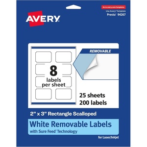 image:imageAvery Matte White Removable Rectangle Scalloped Labels Sure Feed Technology PrinttoTheEdge 2 x 3 120 Removable Labels LaserInkjet Printable200 labels