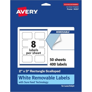 image:imageAvery Matte White Removable Rectangle Scalloped Labels Sure Feed Technology PrinttoTheEdge 2 x 3 120 Removable Labels LaserInkjet Printable400 labels