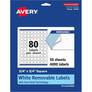 image:imageAvery Matte White Removable Square Labels Sure Feed Technology PrinttoTheEdge 34 x 34 1200 Removable Labels LaserInkjet Printable4 000 labels