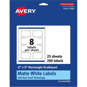 image:imageAvery Matte White Scalloped Rectangle Labels Sure Feed Technology 2 x 3 200 Matte White Printable Labels200 Labels