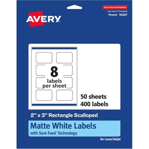 image:imageAvery Matte White Scalloped Rectangle Labels Sure Feed Technology 2 x 3 200 Matte White Printable Labels400 Labels