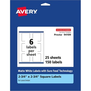 image:imageAvery Matte White Square Labels Sure Feed Technology 275 x 275 150 Matte White Printable Labels150 Labels
