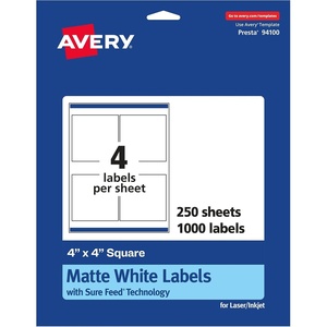 image:imageAvery Matte White Square Labels Sure Feed Technology 4 x 4 100 Matte White Printable Labels1 000 Labels