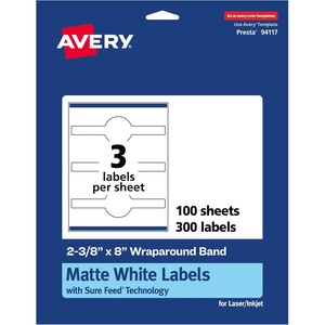 image:imageAvery Matte White Wraparound Band Labels Sure Feed Technology 238 x 8 Cigar Band Labels Permanent Adhesive LaserInkjet Printable 75 Total300 labels