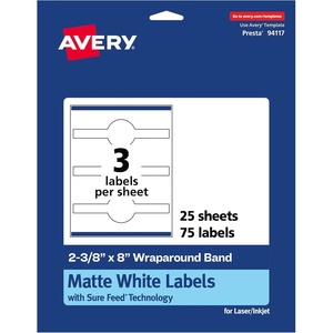 image:imageAvery Matte White Wraparound Band Labels Sure Feed Technology 238 x 8 Cigar Band Labels Permanent Adhesive LaserInkjet Printable 75 Total75 labels
