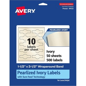 image:imageAvery Pearlized Ivory Cigar Labels Sure Feed Technology PrinttotheEdge 15 x 35 100 Labels LaserInkjet Compatible500 labels