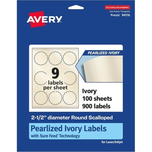 image:imageAvery Pearlized Ivory Round Scalloped Labels Sure Feed Technology PrinttoTheEdge 25 Diameter 225 Pearlized Ivory Labels LaserInkjet Printable900 labels