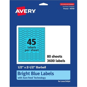 image:imageAvery Printable Barbell Labels Sure Feed Technology 12 x 212 Bright Blue Labels LaserInkjet Printable 450 Total Great for Jewelry and Cords3 600 labels