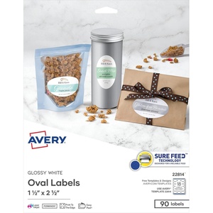 image:imageAvery Printable Blank Oval Labels 15 x 25 Glossy Crystal Clear 180 Customizable Labels 22854Glossy White