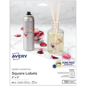 image:imageAvery Printable Blank Square Labels 2 x 2 Glossy Crystal Clear 120 Customizable Labels 22853Labels