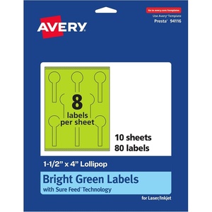image:imageAvery Printable Lollipop Labels Sure Feed Technology 112 x 4 Bright Green Labels PrinttoTheEdge LaserInkjet Printable 80 Total Great for Jars and Baking Seal Stickers80 labels