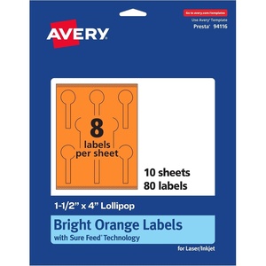 image:imageAvery Printable Lollipop Labels Sure Feed Technology 112 x 4 Bright Orange Labels PrinttoTheEdge LaserInkjet Printable 80 Total Great for Jars and Baking Seal Stickers80 labels