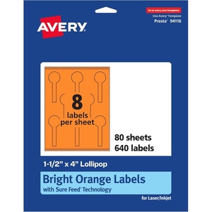 image:imageAvery Printable Lollipop Labels Sure Feed Technology 112 x 4 Bright Orange Labels PrinttoTheEdge LaserInkjet Printable 80 Total Great for Jars and Baking Seal Stickers640 labels
