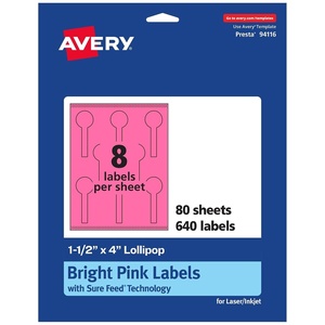 image:imageAvery Printable Lollipop Labels Sure Feed Technology 112 x 4 Bright Pink Labels PrinttoTheEdge LaserInkjet Printable 80 Total Great for Jars and Baking Seal Stickers640 labels
