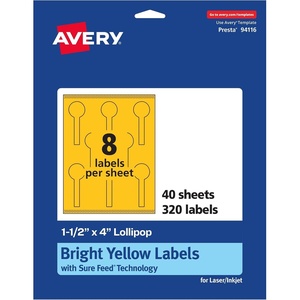 image:imageAvery Printable Lollipop Labels Sure Feed Technology 112 x 4 Bright Yellow Labels PrinttoTheEdge LaserInkjet Printable 160 Total Great for Jars and Baking Seal Stickers320 labels
