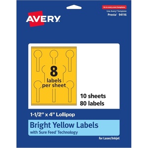 image:imageAvery Printable Lollipop Labels Sure Feed Technology 112 x 4 Bright Yellow Labels PrinttoTheEdge LaserInkjet Printable 160 Total Great for Jars and Baking Seal Stickers80 labels