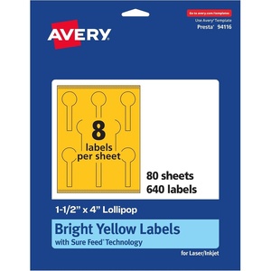 image:imageAvery Printable Lollipop Labels Sure Feed Technology 112 x 4 Bright Yellow Labels PrinttoTheEdge LaserInkjet Printable 160 Total Great for Jars and Baking Seal Stickers640 labels