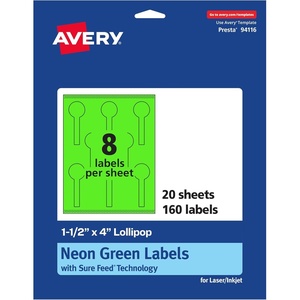 image:imageAvery Printable Lollipop Labels Sure Feed Technology 112 x 4 Neon Green Labels PrinttoTheEdge LaserInkjet Printable 320 Total Great for Jars and Baking Seal Stickers160 labels