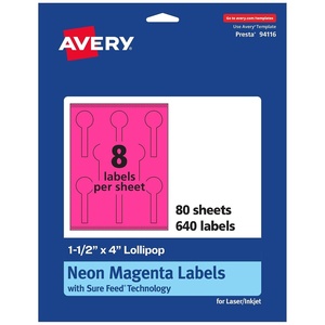 image:imageAvery Printable Lollipop Labels Sure Feed Technology 112 x 4 Neon Magenta Labels PrinttoTheEdge LaserInkjet Printable 160 Total Great for Jars and Baking Seal Stickers640 labels