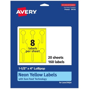 image:imageAvery Printable Lollipop Labels Sure Feed Technology 112 x 4 Neon Yellow Labels PrinttoTheEdge LaserInkjet Printable 160 Total Great for Jars and Baking Seal Stickers160 labels