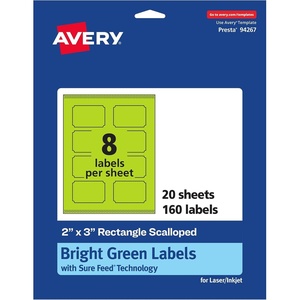 image:imageAvery Printable Rectangle Scalloped Labels Sure Feed Technology 2 x 3 Bright Green Labels PrinttoTheEdge LaserInkjet Printable 80 Total Great for Mailing and Candles160 labels